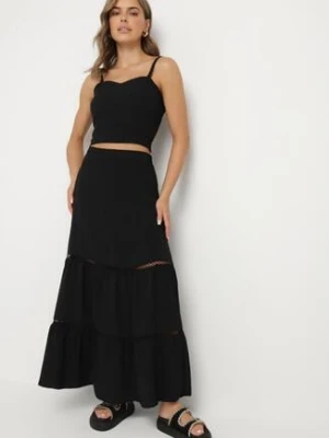 Czarny Komplet z Dopasowanym Topem i Rozkloszowaną Spódnicą Addira