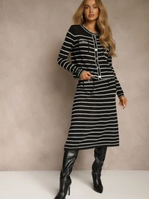 Czarny Komplet z Dzianiny z Wiskozą w Prążki Kardigan i Spódnica Sepelisse rosa