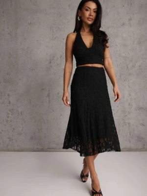 Czarny Komplet z Koronki Spódnica i Top z Wiązaniem na Szyi Dainetia allyson