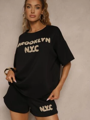 Czarny Komplet z Wiskozą o Fasonie Oversize T-shirt i Szorty Lirafina