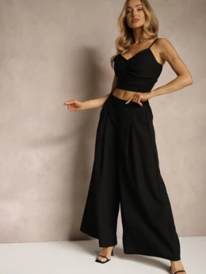 Czarny Komplet z Wiskozą Szerokie Spodnie Top z Usztywnianymi Miseczkami Tirtebis