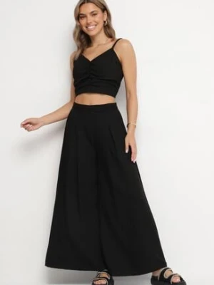 Czarny Komplet z Wiskozą Top z Usztywnianymi Miseczkami i Szerokie Spodnie Lortebis