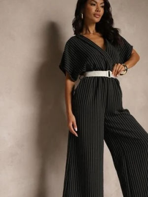 Czarny Kopertowy Kombinezon z Nietoperzowymi Rękawami i Paskiem Tollamira new collection