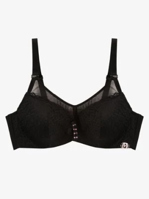 Czarny Koronkowy Biustonosz Full Cup z Regulowanymi Ramiączkami Zdobiony Cyrkoniami Elleth