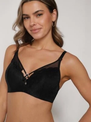 Czarny Koronkowy Biustonosz Ozdobiony Cyrkoniowym Sercem Galirope