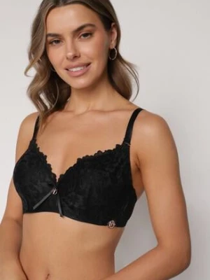 Czarny Koronkowy Biustonosz z Kokardką Nealenia love magnolia