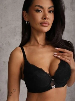 Czarny Koronkowy Biustonosz z Metaliczną Aplikacją Dorzedi love magnolia