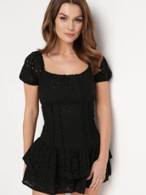 Czarny Koronkowy Kombinezon z Bawełny o Rozkloszowanym Fasonie Asicarda retro & icone