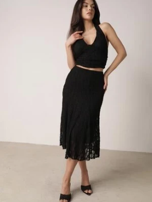 Czarny Koronkowy Komplet Top Wiązany na Szyi i Spódnica Corinatea allyson