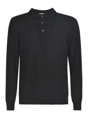 Czarny Koszulka Polo z Cienkiej Wełny Lardini