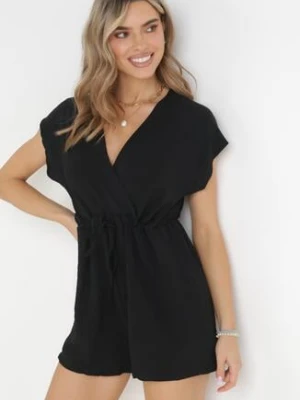 Czarny Krótki Kombinezon z Krótkim Rękawem i Ściągaczem w Talii Aliaa new collection