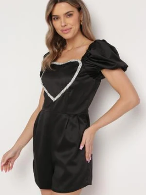 Czarny Krótki Kombinezon ze Zdobieniem z Cyrkonii w Kształcie Serca Nanthelle elsa.m by may