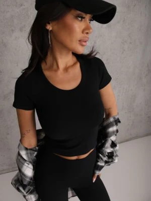 Czarny Krótki T-shirt Basic z Okrągłym Dekoltem Gresalor glo-story