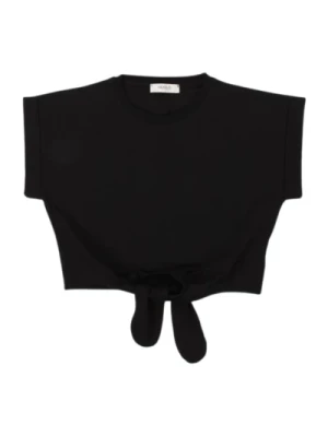 Czarny Krótki T-shirt dla Dzieci z Przodem Węzeł Szczegół ViCOLO