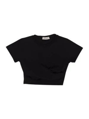 Czarny Krótki T-shirt dla Dzieci z Zmarszczonym Detalem ViCOLO