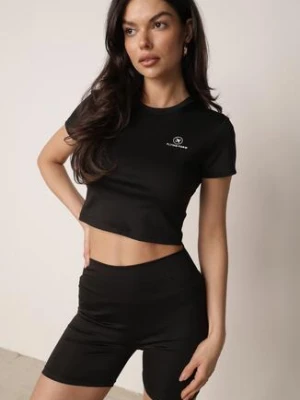 Zdjęcie produktu Czarny Krótki T-shirt w Stylu Basic z Minimalistycznym Nadrukiem Orithana Glo-story