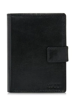 Czarny lakierowany skórzany portfel męski OCHNIK