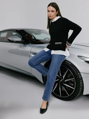 Czarny lekki sweter z ozdobnymi lamówkami TARANKO