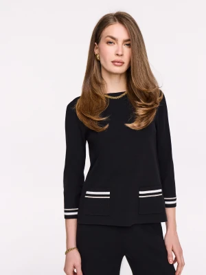 Czarny lekki sweter z ozdobnymi lamówkami TARANKO