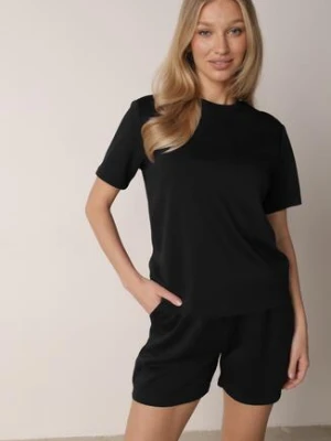 Czarny Letni Komplet z Bawełny i Wiskozy T-shirt i Szorty Celinai yu & me