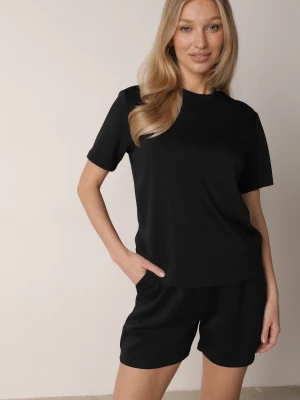 Czarny Letni Komplet z Bawełny i Wiskozy T-shirt i Szorty Celinai Yu & Me