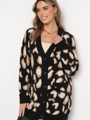 Czarny Luźny Kardigan na Guziki Heromena m&v