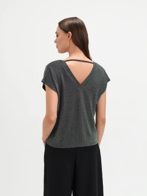 Czarny luźny top z błyszczącą nicią Top Secret