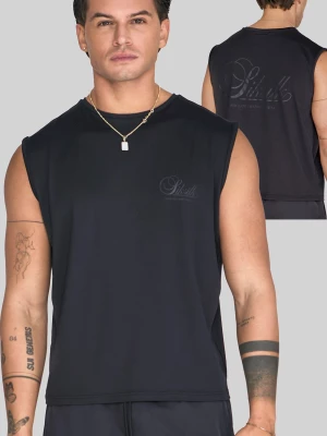 Czarny męski bezrękawnik z logo relaxed fit SikSilk