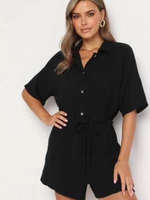 Czarny Muślinowy Kombinezon z Bawełny Wiązany w Talii z Guzikami Dlirena jumelle