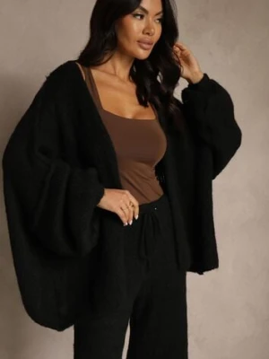 Czarny Niezapinany Kardigan Nietoperzowy z Dodatkiem Wełny i Wiskozy Rallidia jumelle