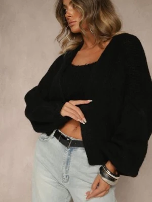 Czarny Niezapinany Kardigan z Wełną i Wiskozą z Dołączonym Topem Belvane jumelle