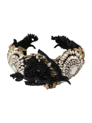 Czarny opaskowy diadem z kryształami Dolce & Gabbana