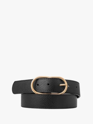 Czarny pasek damski ze złotą klamrą Ryłko