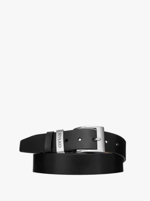 Czarny pasek męski z logotypem na klamrze Ryłko