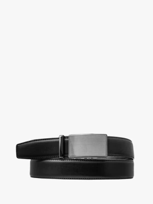 Czarny pasek męski ze srebrną klamrą Ryłko