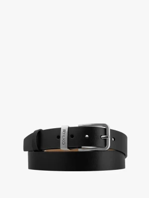 Czarny pasek męski ze srebrną klamrą Ryłko