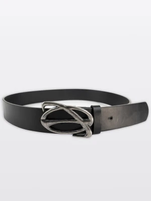 Czarny pasek z ekoskóry ze srebrną sprzączką Reporter