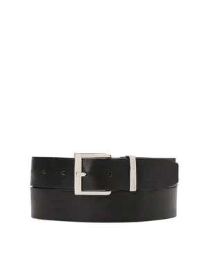 Czarny pasek z logowaną srebrną klamrą unisex Kazar