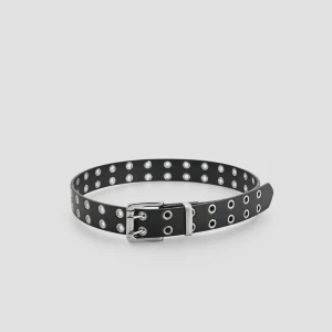 Czarny pasek z metalowymi oczkami i łańcuszkiem House