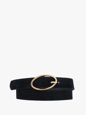 Czarny pasek ze złotą klamrą Ryłko