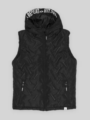 Czarny pikowany bezrękawnik z kapturem Reporter