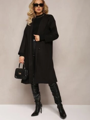 Czarny Płaszcz Dwurzędowy Wiązany Meollie tricot station