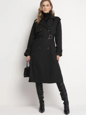 Czarny Płaszcz Trencz Dwurzędowy z Paskiem Cloimia jusdepom