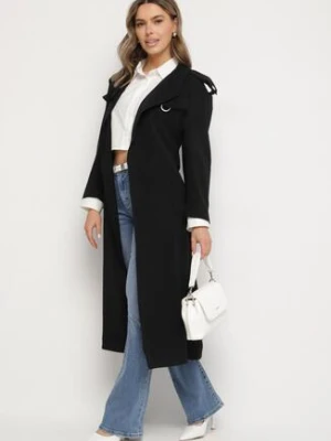 Czarny Płaszcz Trencz z Eleganckim Paskiem Mavinellea lefon