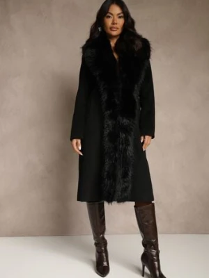 Czarny Płaszcz z Odpinanym Futerkiem Lillvana ann gissy