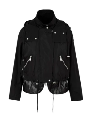 Czarny płaszcz z zamkiem i regulowanym pasem add