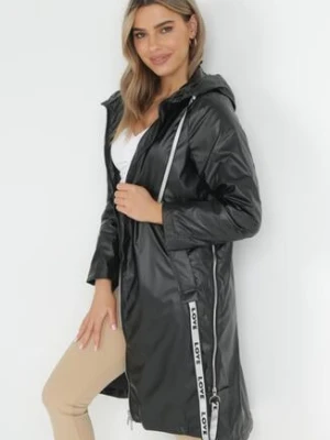 Czarny Płaszcz za Kolano z Kapturem Katine ann gissy