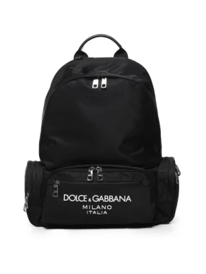 Czarny Plecak Nylonowy z Szczegółami Skóry Dolce & Gabbana