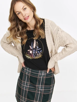 Czarny podkoszulek z kolorowym nadrukiem Top Secret