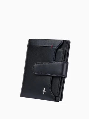 Czarny portfel damski skórzany z etui na wizytówki Puccini